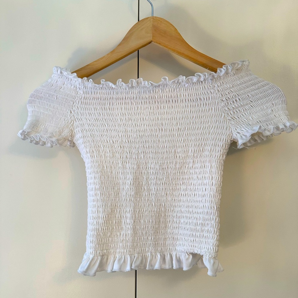 White cropped off the shoulder top